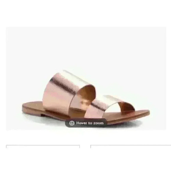Women's BooHoo Amy Leather Double Strap Sliders Flats Sandals Slides Rose Gold - Picture 1 of 3